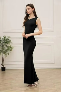 Factory Customized Elegant Silk Satin <b>Boat</b> Neck Maxi Dress Elegant High Thigh Bodycon Sleeveless Maxi Dress - Product Image 6