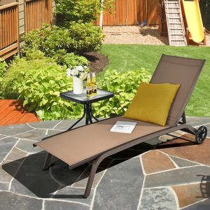 Adjustable 6 Position <b>Outdoor</b> Chaise <b>Recliner</b> with Wheels for Sun Lounging - Product Image 2