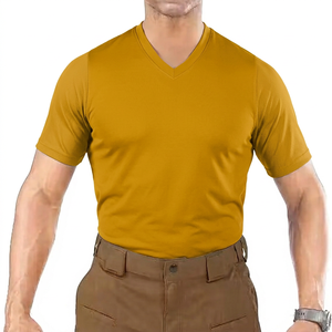 เสื้อยืดผู้ชายสีดำ คอวี แขนสั้น ทรงเข้ารูป แห้งเร็ว ผ้าถัก ทอเรียบ สีพื้น โพลีเอสเตอร์ สไตล์ลำลอง - Product Image 4