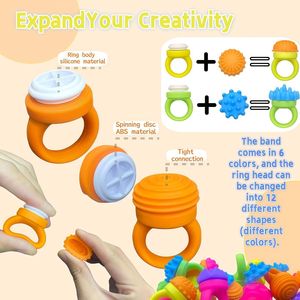 Set di Fidget Spinner in Silicone con 12 Cappucci Testurizzati e Funzione Click per Alleviare lo Stress e Migliorare la Concentrazione nel Lavoro, Anelli e Cubi Tattili Antistress - Product Image 4