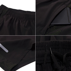 Men's Black <b>Quick</b> <b>Dry</b> Sport <b>Shorts</b> With Side Stripe Elastic Waist Mid Rise 100% Polyester Solid Color Front Logo - Product Image 4