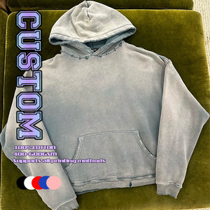 เสื้อฮู้ดดี้สตรีทแวร์แบบสั่งทำพิเศษ ทรงโอเวอร์ไซส์ ผ้าเฟรนช์เทอร์รี่หนานุ่ม สไตล์วินเทจ ล้างสีแบบแอซิดวอช ผ้าฝ้ายแท้ 100% - Product Image 6