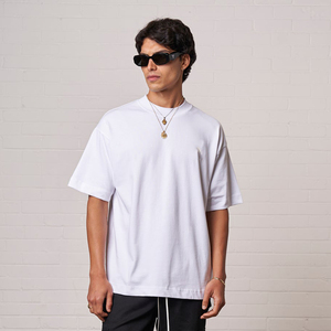 T-shirt homme oversize uni à manches courtes, col rond, épaules tombantes, impression personnalisée du logo, style streetwear. - Product Image 5