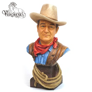 BUSTE DE COWBOY DESIGN VERONESE avec BASE EN LAZOS - PEINT À LA MAIN - ART DE DÉCORATION INTÉRIEURE DE LUXE ET ARTISANAT EN RÉSINE DE COLLECTION 17,5x14,5x30,5 CM - Product Image 1