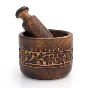 Ensemble mortier et pilon en bois multifonctionnel pour la cuisine, adapté pour moudre les épices, l'ail, le gingembre et les herbes médicinales - Product Image 4