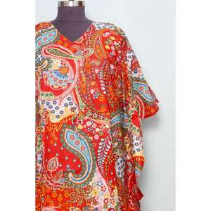 Nouvelle arrivée : Robe kaftan en coton pour femmes grandes tailles, style vintage, imprimé paisley, manches courtes et légères, tenue de plage, coupe ample pour l'été - Product Image 2