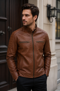 Premium Men's Brown Lambskin Leather <b>Jacket</b> Casual Zip-Up Fashion Outerwear Custom Logo Men's <b>Red</b> Leather <b>Jacket</b> Premium <b>Jacket</b> - Product Image 2