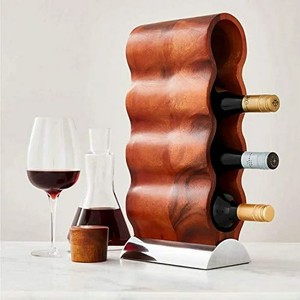 <b>Black</b> Vertical Wave Wooden Wine Rack Stand Tabletop Bottle Holder Display <b>Shelf</b> For Home Bar Restaurant Decor Wholesale - Product Image 5