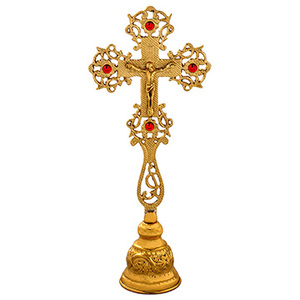 Cruz de Pie con Piedra |   Cruz de Altar Decorativa de Latón con Piedras Rojas – DOUBLE VEE EXPORTS - Product Image 1