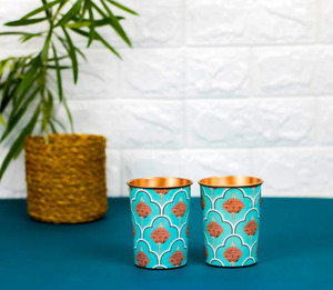 Handcrafted Copper Tumbler with Butterfly & <b>Pebble</b> Printed Design – Pure Copper Rim Inner for Ayurvedic Health Benefits Premium - Product Image 6