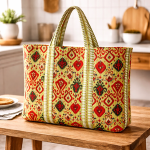 Bolsa de Mano de Algodón con Estampado Étnico Ikat, Bolsa de Compras Reutilizable de Gran Capacidad, Ecológica, Bolso de Hombro para Mujer, Venta al Por Mayor - Product Image 1