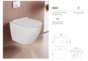 WC suspendu sans bride, avec abattant à fermeture douce amovible, fixation à clé, dimensions 510x370x375mm - Product Image 3