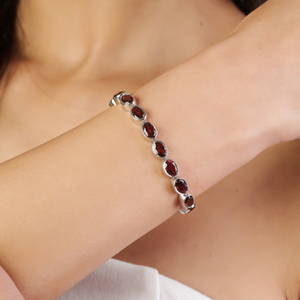 Handmade <b>Solid</b> 925 Sterling <b>Silver</b> 100% Authentic Oval Cut Garnet January Birthstone Tennis <b>Bracelet</b> For Women's - Product Image 2