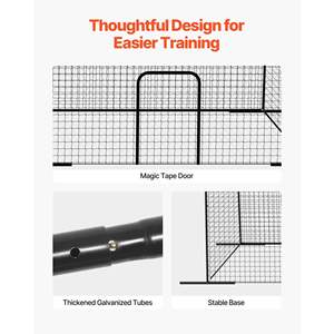 Cage de frappe de baseball portable autoportante 39,4 x 12,1 x 10,2 pieds, cordes longues en HDPE nouées 45 plis, équipement d'entraînement intérieur, modèle - Product Image 5