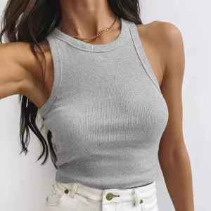 Débardeur côtelé sans manches en polyester blanc uni respirant pour femme – Vente en gros pour l'été - Product Image 4