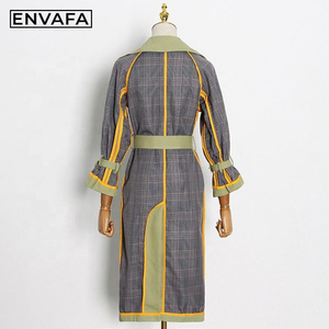 Manteau Trench Long Mi-long pour Femme, Style Personnalisé, Coupe-vent, Double Boutonnage, Motif Carreaux, Automne - Product Image 2