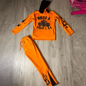 Conjunto de Sudadera con Capucha y Pantalones Deportivos con Estampado de Llamas Rosas para Hombre, Logotipo Personalizado, Traje Deportivo de Dos Piezas para Invierno, Ropa Casual Urbana - Product Image 3