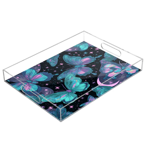 Plateau de service élégant noir et à motifs floraux en acrylique – Prix de gros, qualité supérieure pour le bureau, le café et le thé - Product Image 5