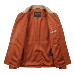 Men Vintage Cognac <b>Safari</b> Field <b>Jacket</b> Orange Real Leather Belted Coat Beige Contrast Custom Bulk Manufacturer Factory Apparel - Product Image 5