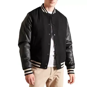 Blouson universitaire en cuir basique personnalisé pour homme, col montant, vêtement d'extérieur d'hiver avec design Letterman en toile, personnalisable - Product Image 3