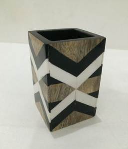 <b>Hand</b> Painted Resin Pen Holder Set Geometric Pattern Desk Organizer Home Office Decoration Artistic Storage Box - Product Image 2