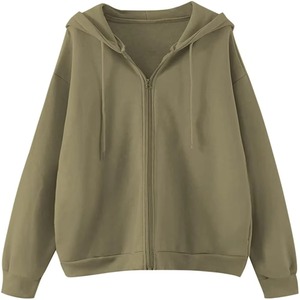 Sudadera con capucha extragrande personalizada para mujer, con cremallera, en colores rojo, rosa, verde salvia, lavanda, verde oliva y gris, de algodón y forro polar, con cordón ajustable. - Product Image 1