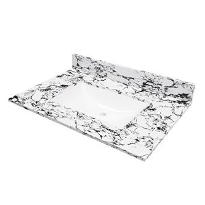 Nuovo Top per Mobile Bagno in Marmo Artificiale Bianco Carrara e Nero 31\"x22\" con 1 Foro Pre-Forato per Lavabo Sottopiano in Ceramica e Paraschizzi - Product Image 4