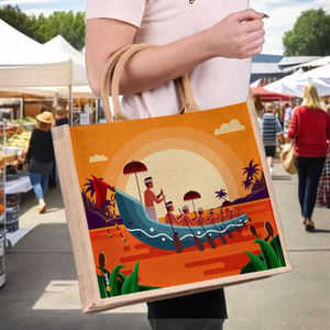 Bolsa de compras grande 100% biodegradable hecha de yute y algodón con opciones personalizables para mercados y centros comerciales - Product Image 1