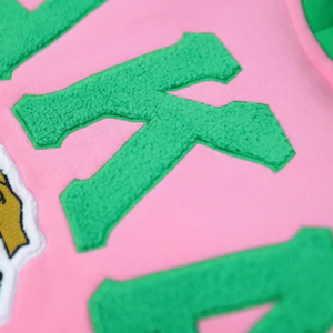 Sudadera con Capucha Bicolor AKA Rosa y Verde con Letras Griegas Bordadas para Mujer, Chaqueta Casual de Forro Polar - Product Image 5
