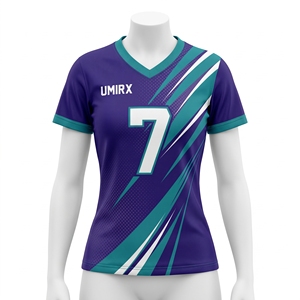 Camiseta de Voleibol Morada Personalizada, Uniforme de Equipo, Manga Corta, Cuello en V, Camiseta Deportiva para Mujeres y Niñas, Entrenamiento de Club, Malla 100% Poliéster - Product Image 1