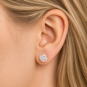 Élégantes boucles d'oreilles en or rose plaqué moissanite, clous d'oreilles de fiançailles avec diamants ronds brillants - Product Image 4