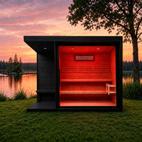 Sauna extérieur en pin thermoformé, sauna carré à vapeur pour 3-4 personnes, noir, certifié ETL, spa avec option de luminothérapie rouge, WiFi intelligent