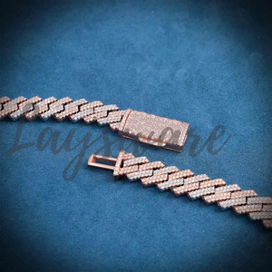 Collar Personalizado de Eslabones Cubanos de Moissanita Unisex Certificado por IGI de 12 mm y 14 mm, Estilo Hip Hop, Plata 925 - Product Image 3