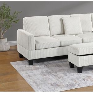 Set Divano Sezionale Moderno 3 Pezzi con Chaise Longue e Pouf Contenitore in Corduroy Beige con Cuscini per Soggiorno - Product Image 6