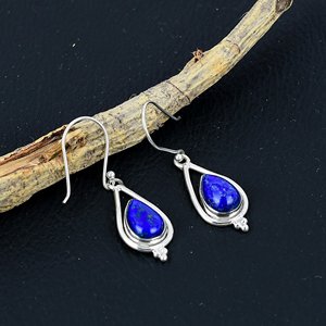 Boucles d'oreilles pendantes en argent sterling 925 avec lapis-lazuli bleu, forme poire, style bohème, cadeau de fête tendance pour femmes, vente chaude - Product Image 3