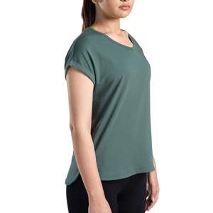 Camiseta Personalizada para Mujer con Cuello en V, Corte Holgado, Informal, para Gimnasio, Transpirable, de Algodón Suave, para Fitness, Yoga, Running, Deportes, Lisa, Verde - Product Image 6