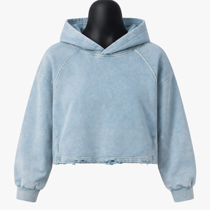 Sweat-shirt à capuche oversize pour femme, coupe courte, effet délavé et usé, en polaire douce, confortable et décontracté, style streetwear - Product Image 2