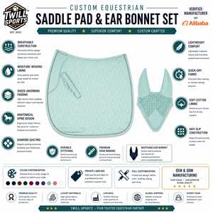 Tapis de selle matelassé vert menthe et protège-cou unisexe en tissu tissé à motif uni 140g imprimé numériquement respirant - Product Image 5