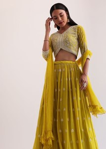 Ensemble Lehenga Choli brodé jaune pour femmes, tenue de mariage indienne pakistanaise - Product Image 5