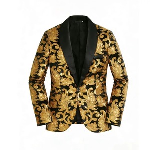 Men's Purple Corduroy <b>Sequin</b> Embroidery Single Breasted Notched Collar Regular Fit Long Sleeve British Style <b>Jacket</b> - Product Image 3
