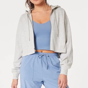 Sudadera con Capucha Corta de Algodón Grueso de Alta Calidad para Mujer, con Cierre Completo, para Gimnasio, Deportes y Uso Casual, con Diseño Personalizado - Product Image 1