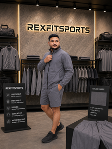 REXFIT SPORTS 2026 Ensemble de survêtement gris personnalisé en nylon, veste coupe-vent légère et short, vêtements de sport à marque privée - Product Image 5
