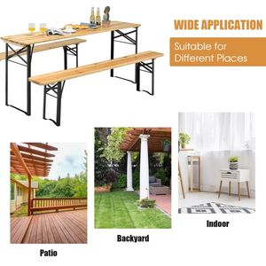 Set of 3 Pieces <b>Folding</b> <b>Wooden</b> Picnic <b>Table</b> Bench for Outdoor Garden Use - Product Image 4