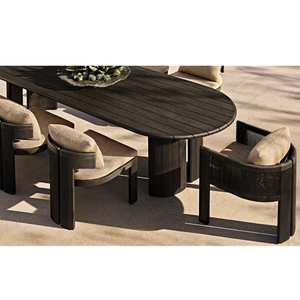 Mesa de Comedor Moderna para Exteriores, Duradera, de Madera de Teca Sólida, con Patas Arquitectónicas Acanaladas y Tablero Ovalado, para Uso en Terrazas de Lujo - Product Image 4