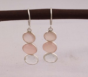 Vente en gros de boucles d'oreilles en argent sterling 925 avec quartz rose naturel, fabricant de bijoux en pierres précieuses, argent S925, quartz rose - Product Image 3