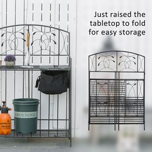 Banco da Lavoro Pieghevole in Metallo per Giardino con Ampia Copertura Integrata, 5 Ganci Appendibili, Tavolo Portatile per Giardinaggio con Funzioni di Stoccaggio - Product Image 5