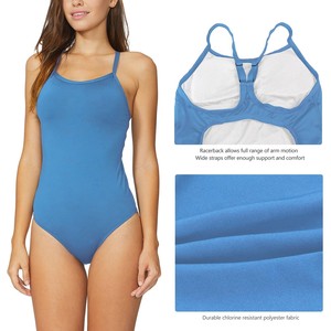Nouveau Maillot de Bain Femme 2026 Une Pièce Sans Bretelles Bleu Uni avec Bordure Contrastante Taille Haute Effet Ventre Plat en Spandex/Polyester Respirant - Product Image 3