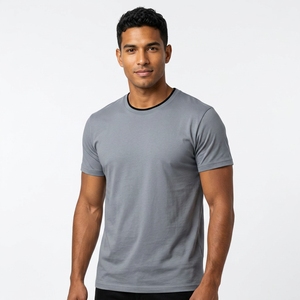 Camiseta de Manga Corta para Hombre, Corte Regular, Cuello Redondo, Algodón Gris, Diseño Liso, Tejido Jersey - Product Image 6