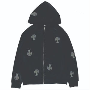 Conjunto Deportivo de Hombre con Sudadera con Capucha Negra y Cierre Completo, Diseño con Pedrería Cruzada, Pantalones Jogger, Estilo Urbano, Dos Piezas - Product Image 5