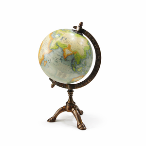 Globo terráqueo educativo de metal moderno con acabado en latón antiguo y mapa giratorio, pieza decorativa. - Product Image 1